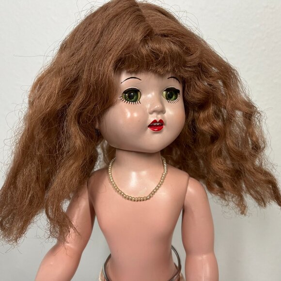 Vintage 1950s Walker Doll with Sleepy Eyes Reddish Hair Green Eyes Teeth Tongue - Picture 5 of 13